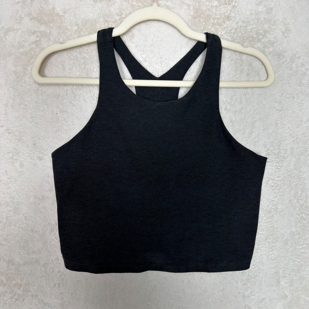 Beyond Yoga Spacedye Refocus Racerback Cropped Tank Top Black Heather Large